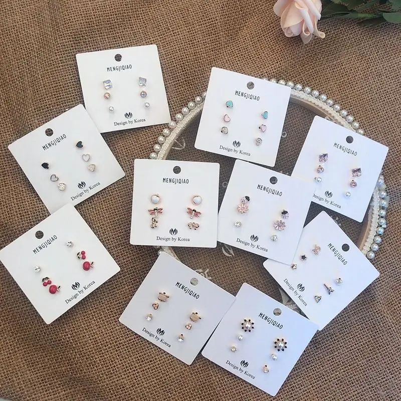 

MENGJIQIAO New Cute Sweet Fruit Cherry Heart Stud Earrings For Women Delicate Crystal Boucle D'oreille Students Jewelry 6pcs/set