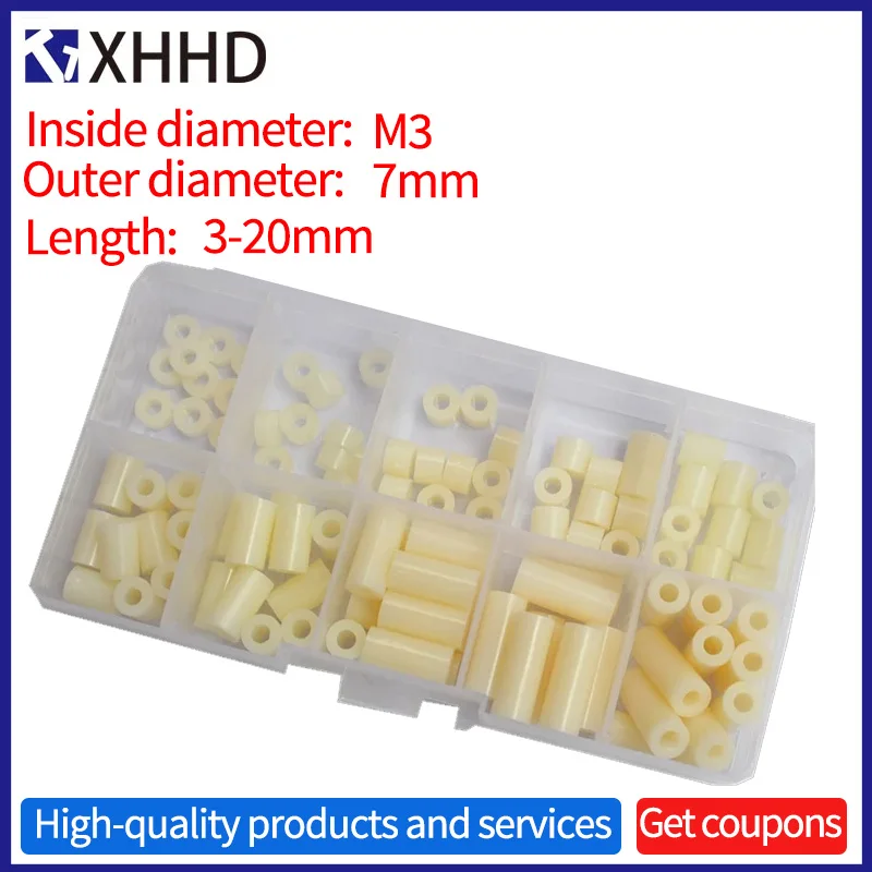 

M3 White ABS Plastic Spacer Round Non-Threaded Nylon Washer PCB Board Hollow Standoff Bolt Screw Nut Set Assortment Kit Box