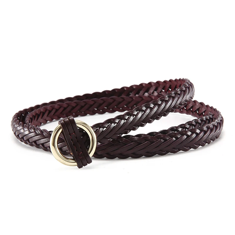 PL008 coffee style2 COWATHER женский ремень модный дизайн Топ garde из коровьей кожи женский ремень из воловьей кожи винтажный вязаный pin пояс на пряжке - Цвет: PL008 coffee style2