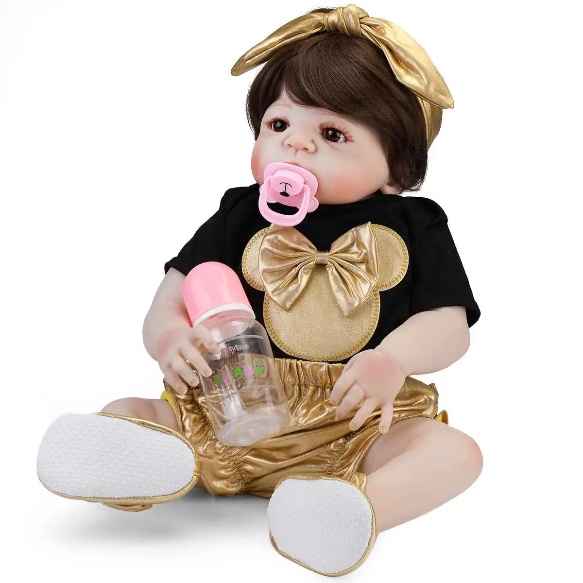 Черно золотистая силиконовая кукла для девочек новорожденных 57 см|Куклы| |