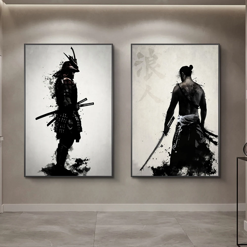 

Japan Samurai Posters Print on Canvas Modern Sword Wall Art Decorative Warrior Pictures Figure Paintings for Living Room Decor