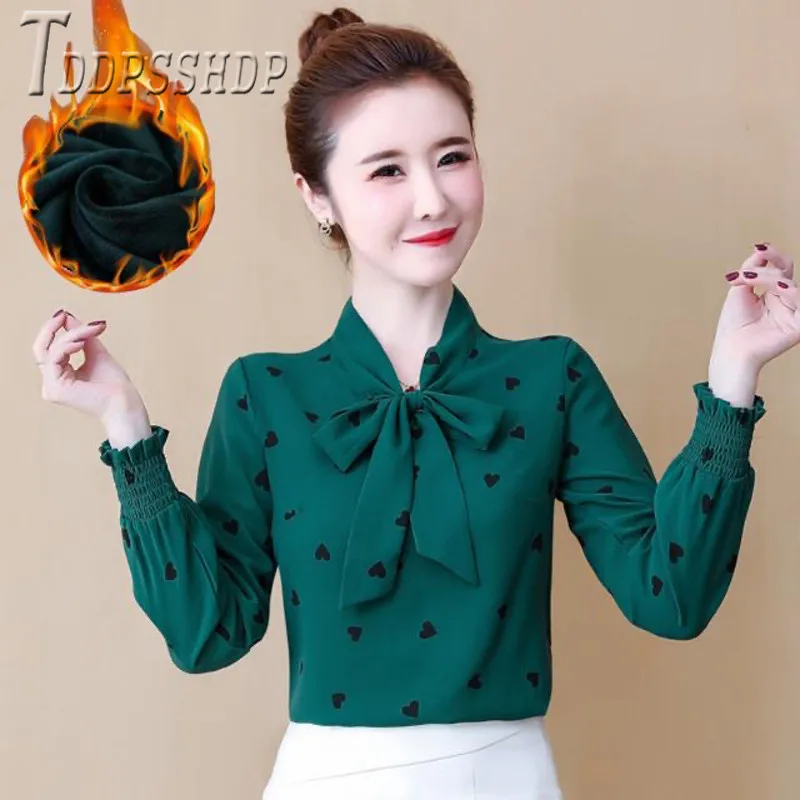 

2019 Fashion Women Chiffon Blouse Lining With Fluff Temperament Female Bottoming Blouses