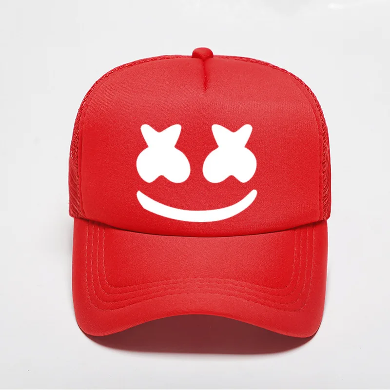 Хлопковые сахарные шляпы Marshmello с принтом лица смешной улыбающийся Dj лето осень бейсбольная шляпа папа женщины Кепка мужчины casquette - Цвет: Solid red
