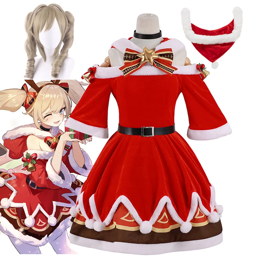 

Game Genshin Impact Barbara Cosplay Costumes Red Christmas Dress Suit for Women Girls Genshin Impact Uniform Carnival Costume