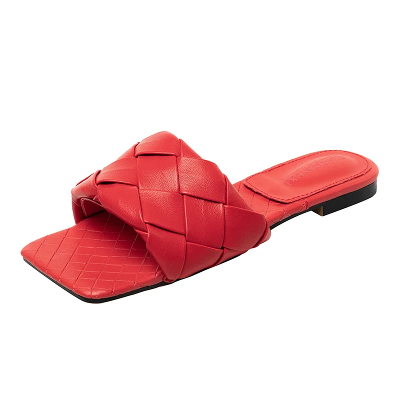 

2021 Summer's new women's outdoor flat slippers Romano-style PU woven red black white large size sandals fashion shoes