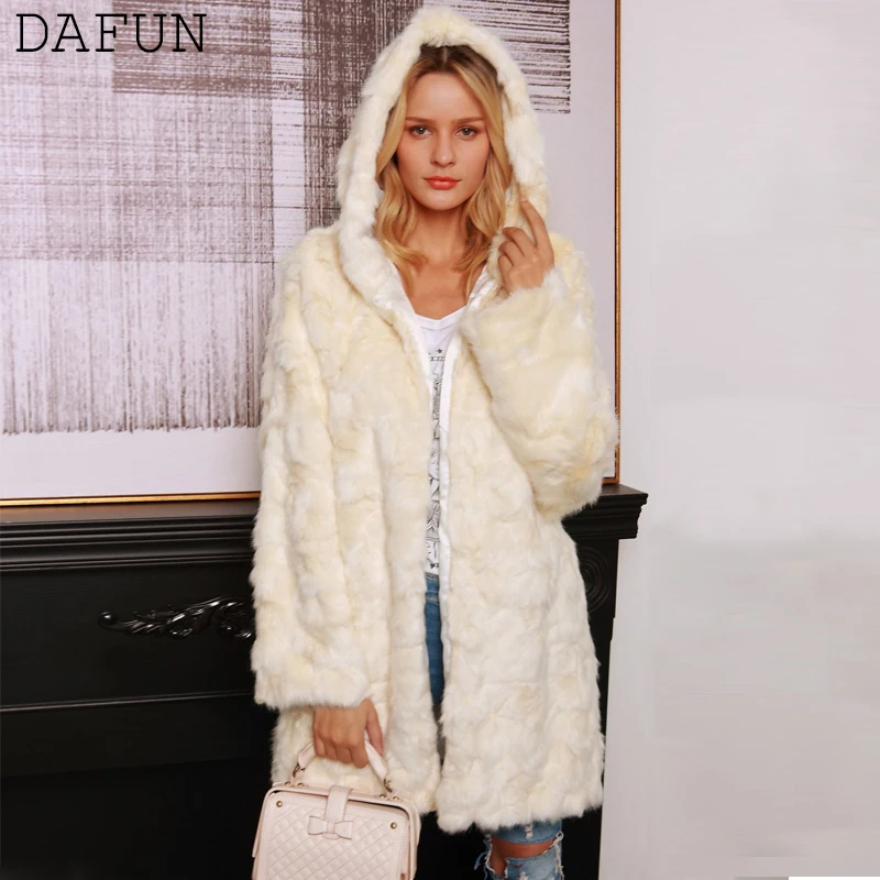 Зимняя куртка с капюшоном Женская длинная из искусственного меха пальто белое