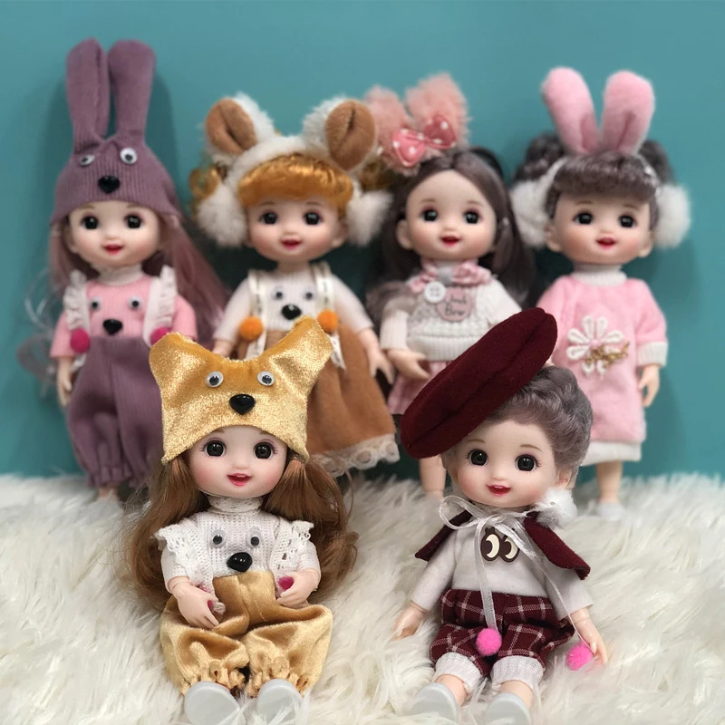 

New Cute 16CM BJD Doll 1/12 13 Joints Fashion Cartoons Princess Plush Clothes Headwear Dress Up Toys for Girls Gift Play House