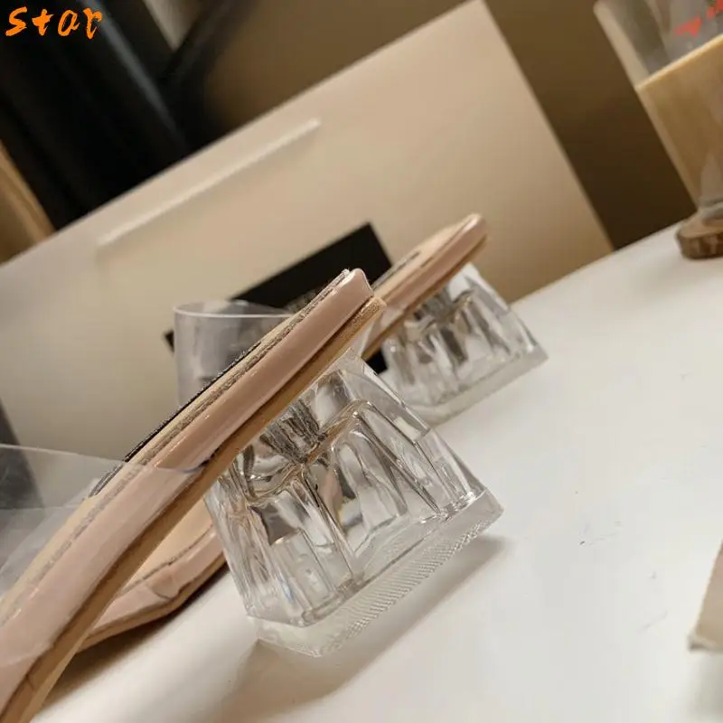 Transparent High Heels Women Square Toe Sandals Summer Shoes Woman Clear High Pumps Wedding Jelly Buty Damskie Heels Slippers