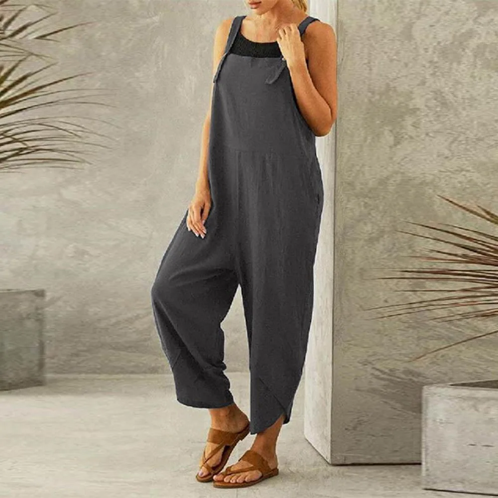 

Women Fashion Casual Solid Pocket Romper Long Playsuit Strap Button Jumpsuit 2021 Autumn Comfortable Jumpsuit F Fast Ship