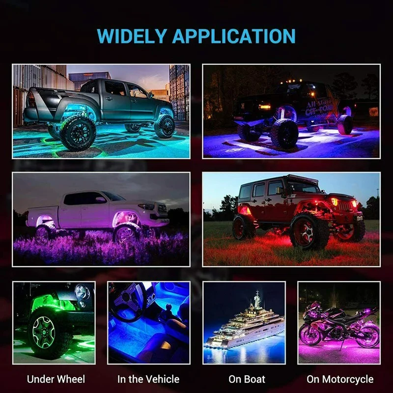 

10PCS Car RGB Chassis Light Car Bluetooth Dual Remote Control Dual Channel Group Ambient Light for SUV ATV Truck
