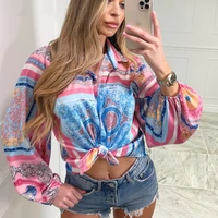 2021 summer print blouse shirts women pink vintage long sleeve v neck spring y2k casual top shirt sexy fashion loose