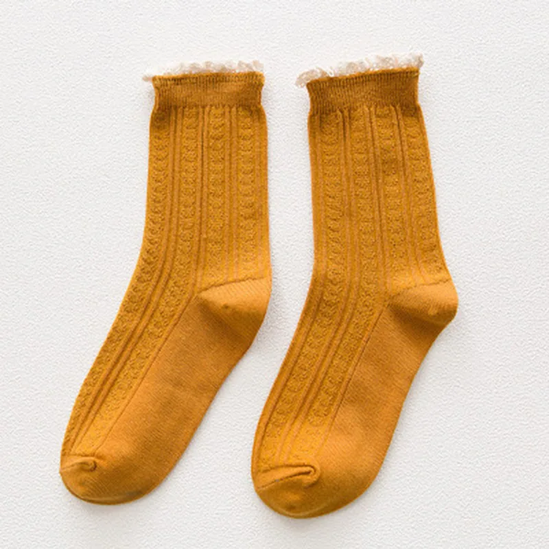 

Women Socks Autumn Winter New Fashion Lace Socks Cotton Korean Style Solid Color Cute Women Girls Fashion Lady Long Socks 1 Pair