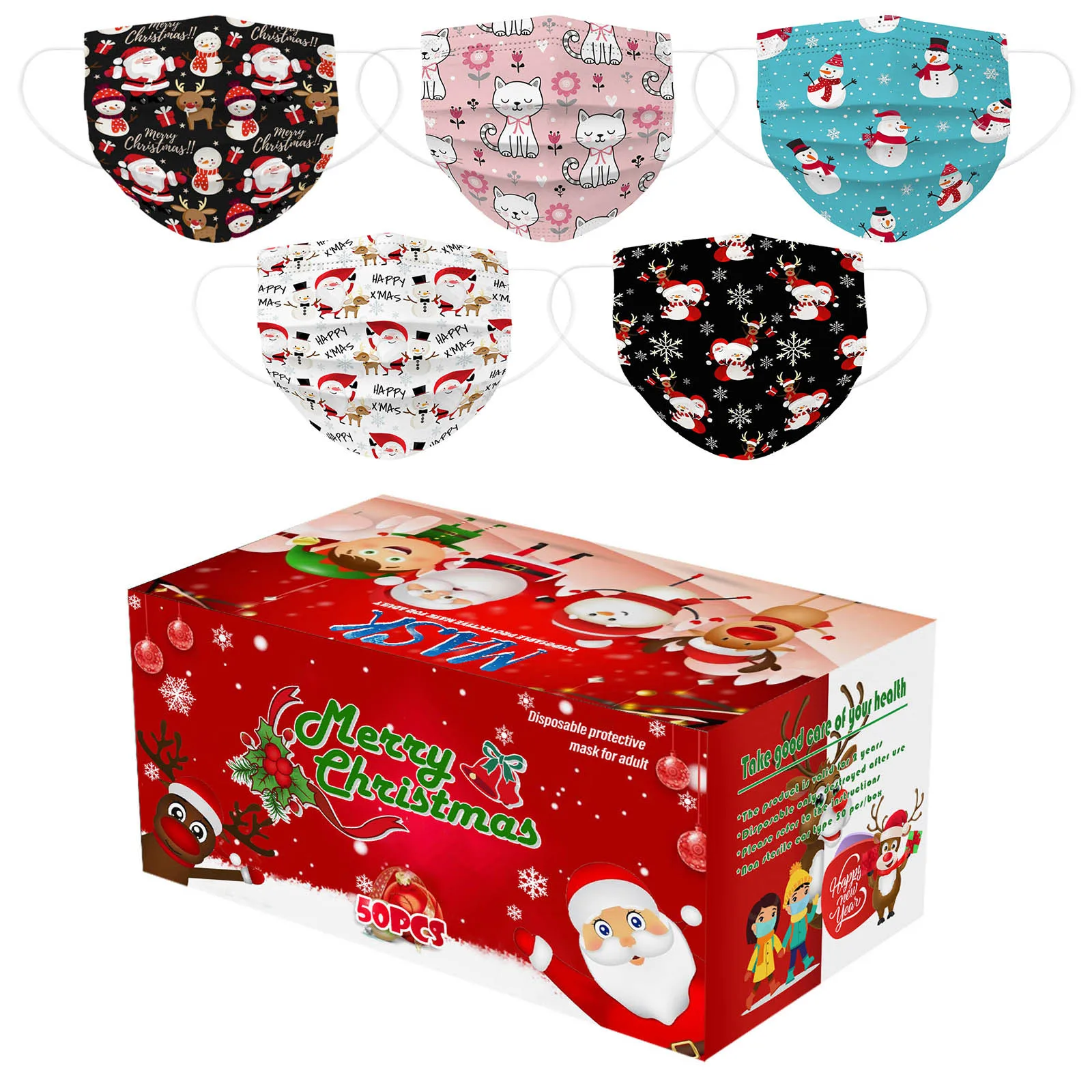 

50pc Christmas Child Kids Three-layer Mascarillas Quirurgicas Homologadas Niños Industrial Masques Enfants Navidad New Year