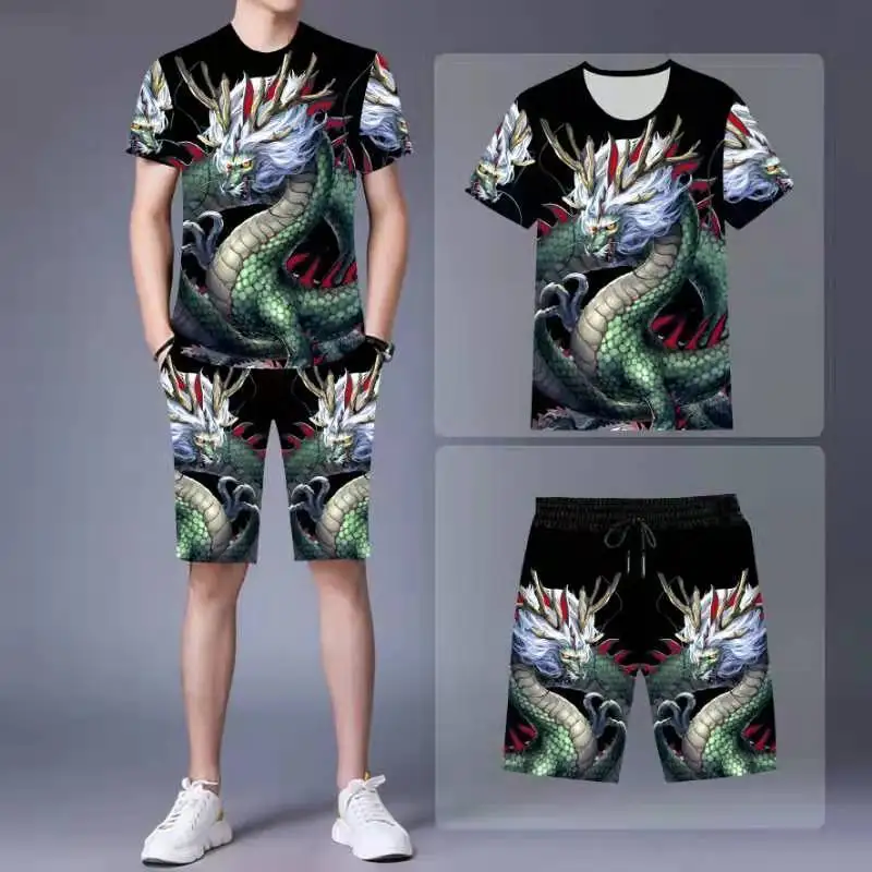 

Summer men's casual suit large T-shirt loose short sleeve shorts