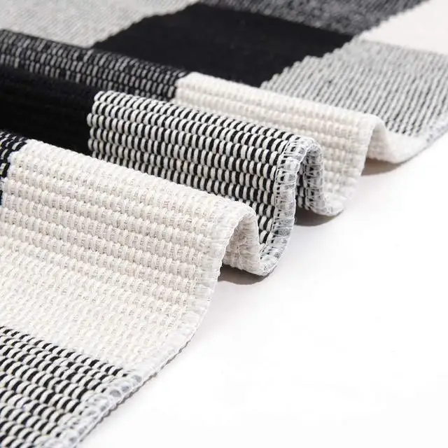 Черный белый цвет в клетку из хлопка и льна Кухня коврики Ванная комната коврик