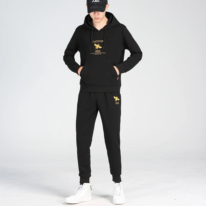 

2020 New Autumn Winter Hooded Sweater Warm Sport Suit For Men Korea Casual Two Piece Set Plush Tracksuit Gym Clothing Sweatsuit