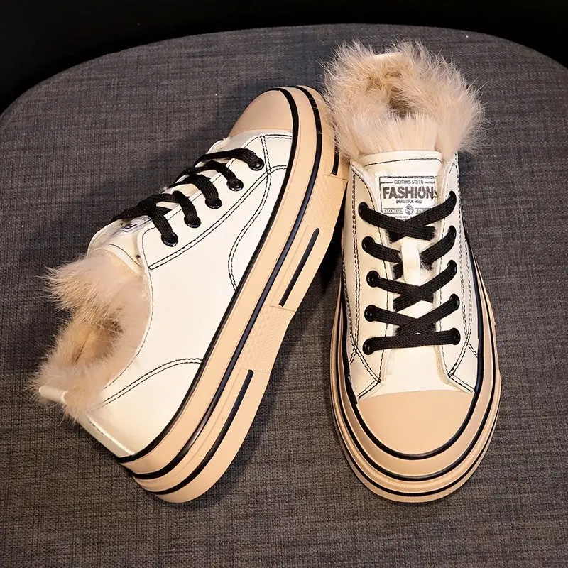 

2019 Winter Boots Women Ankle Boots Warm PU Plush Winter Woman Shoes Sneakers Flats Lace Up Ladies Shoes Women Short Snow Boots