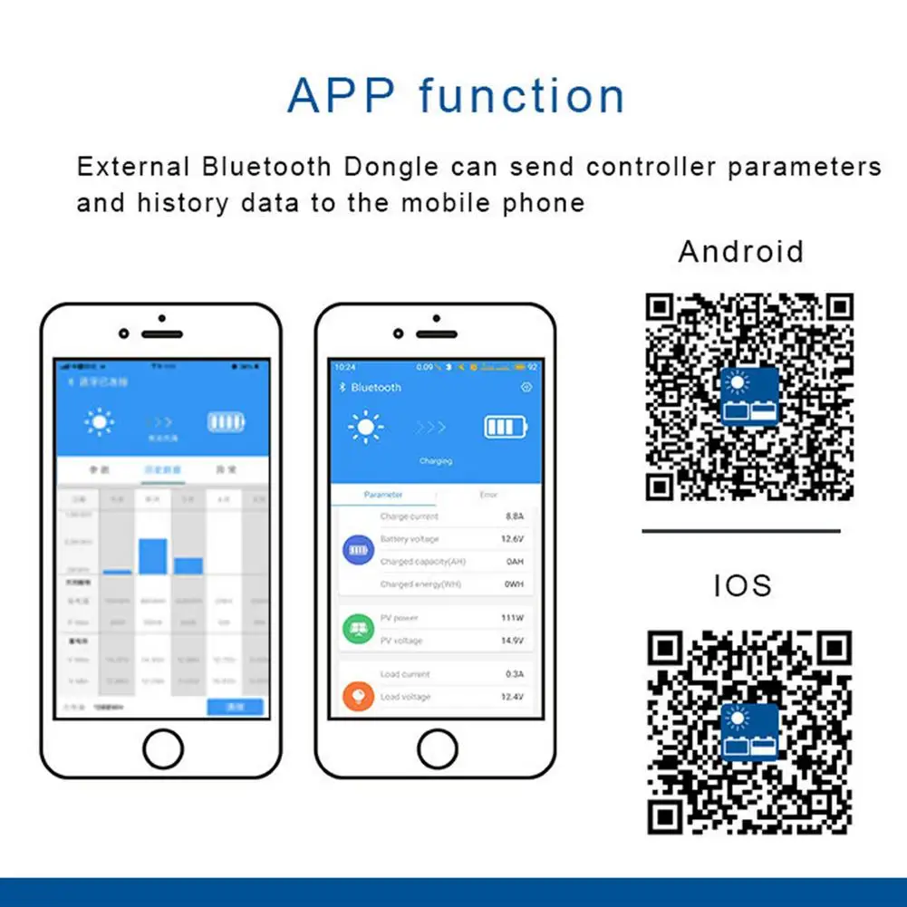Контроллер солнечного зарядного устройства 25 А 12 В С Bluetooth модулем 4 2 Двойная