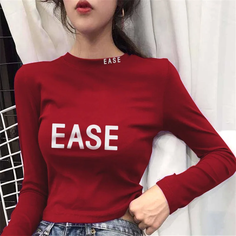 

С буквенным принтом, футболка с длинным рукавом для женщин; O-образный вырез; Лето; Harajuku футболка Новые Модные Топы Женская Kawaii для девочек по...