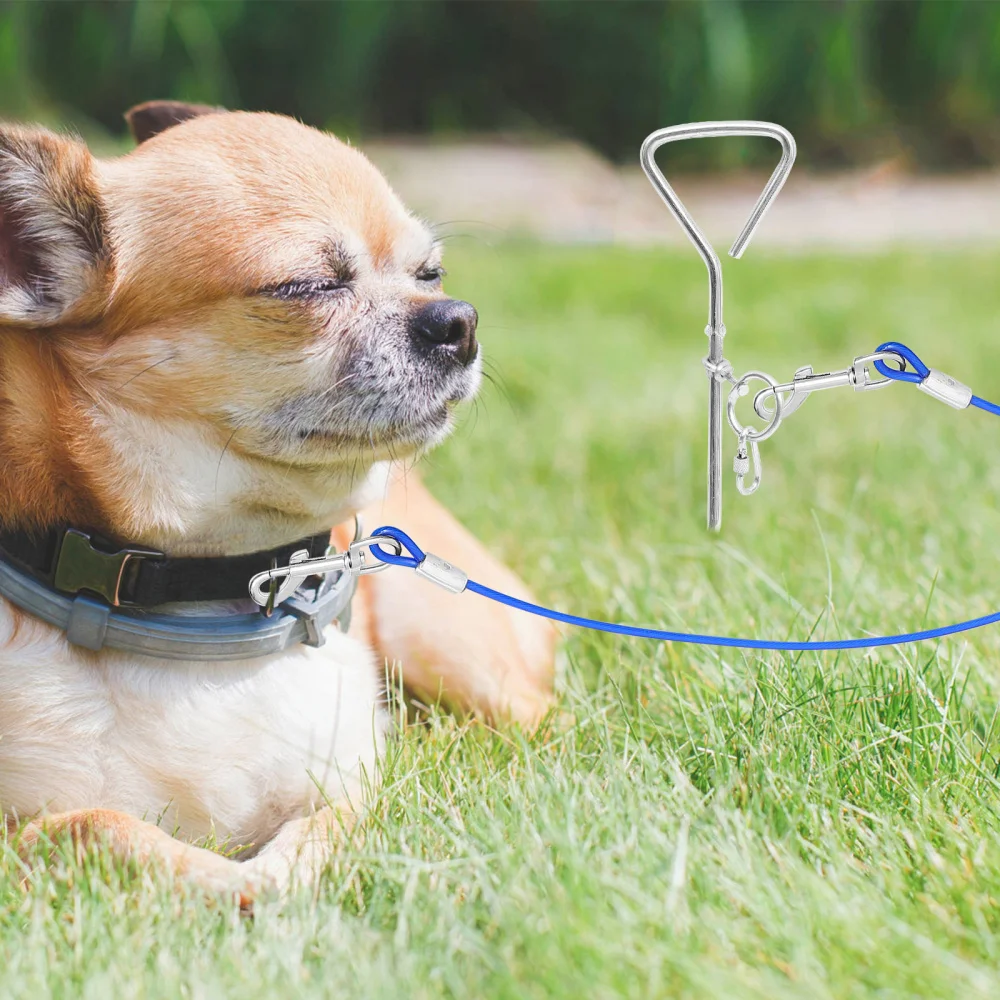 

1 Set Pet Tie-Out Stake Dog Pulling Rope Fixing Rod Outdoor Pet Spiral Stake