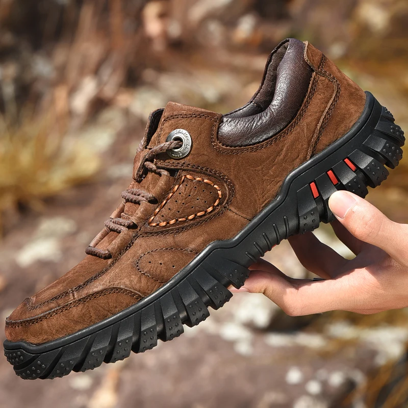 

Men's Casual Shoes Breathable Leather Handmade Loafers Brand Men Shoes Flat Hiking Shoes Men Sneakers