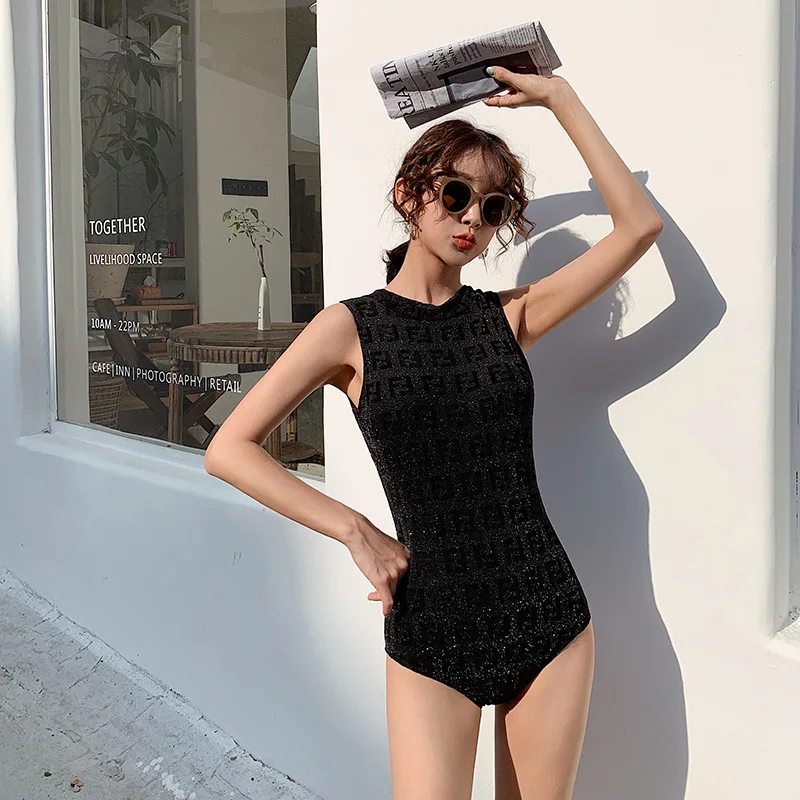 

Women's One-Piece Swimsuit Personalized Female Korean Conservative Slim Swimsuit Beachwear Casual Swimwear Bathing Suit Women
