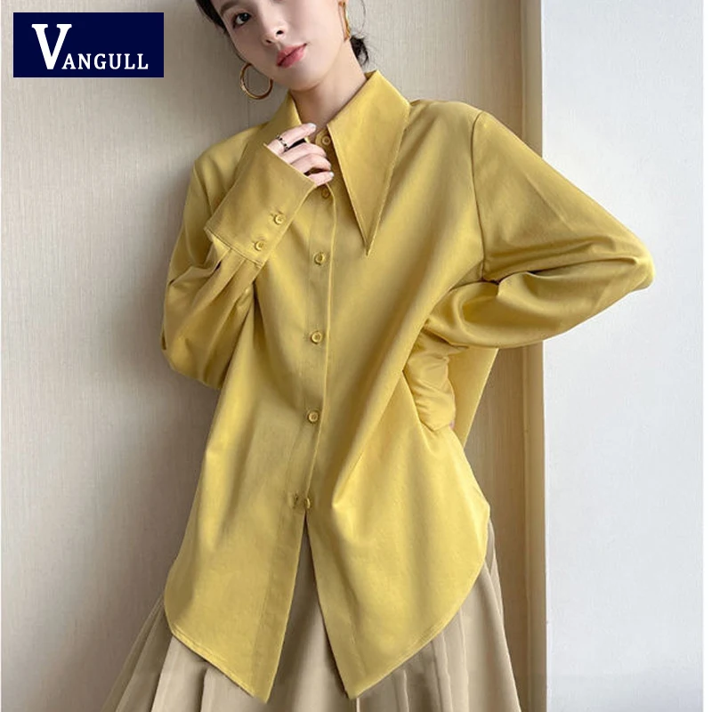 

Vangull France Style Turn-down Collar Shirts Women Long Sleeve Chiffon Blouses Loose Tops Single Breasted Office Ladies Shirts