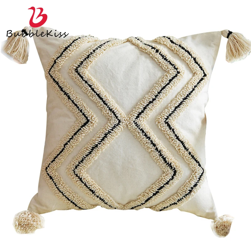 

Bubble Kiss Loop Velvet Throw Pillow Case Four-Corner Tassel Flocking Design Cushions Cover Kids Room Bedding Plush Pillowcover