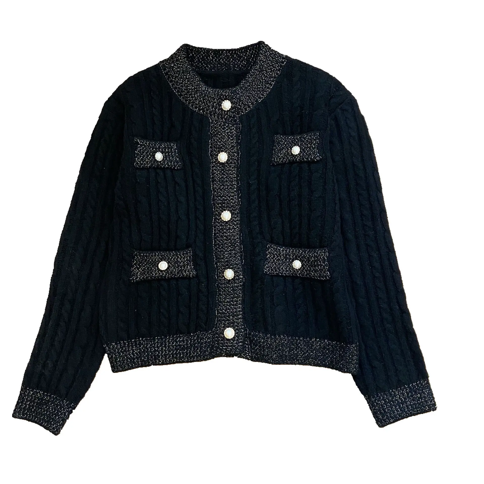 

Sweater Coat for Women 2020 New Gentle Fresh Sweet round Neck, Slim-Fit, Long-Sleeved Pearl Buckle Knitted Cardigan