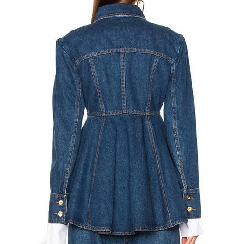 Милое короткое женское джинсовое платье на пуговицах с длинным рукавом весенние