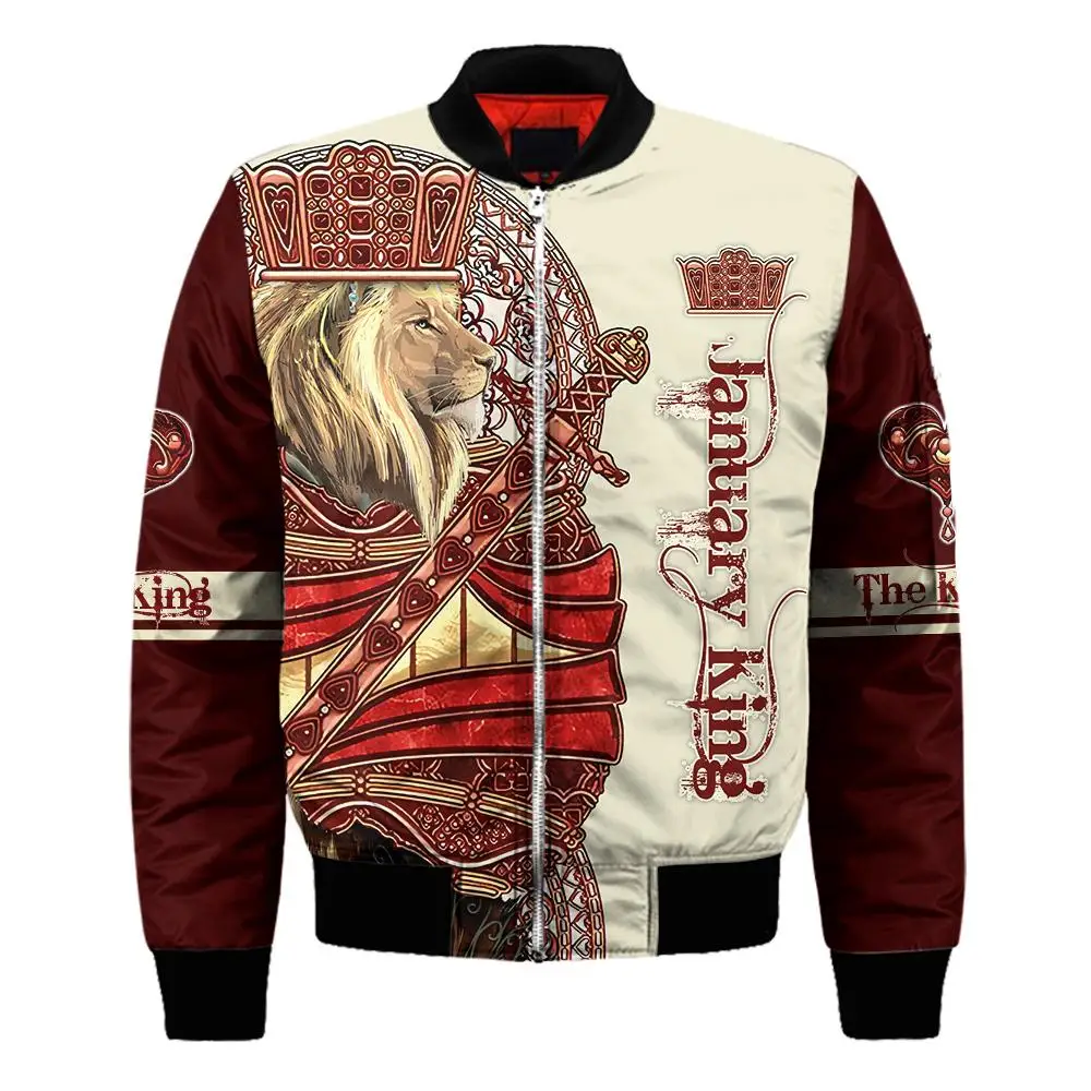 Custom name King Lion Royal Bomber Jackets 3D Printed Jacket Women For Men winter autumn warm zipper coat Choose your month
