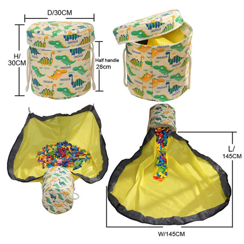 

0.5/1.5M Portable Toy Organizer Storage Bag and Play Mat Toy Clean-up Storage Container Waterproof Storage Bucket Bag for Kids