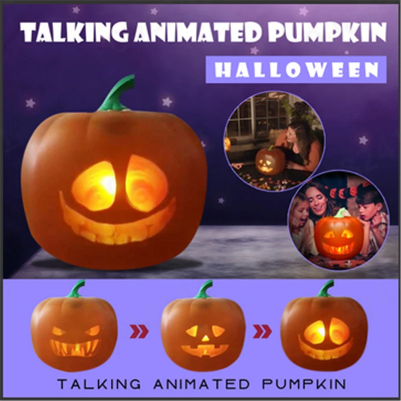 

Halloween Funny Weird Lamp Talking Animated Pumpkin with Built-In Projector & Speaker Home Party Lantern Decor Party Props