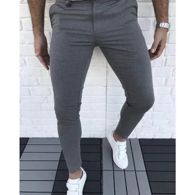 Мужские повседневные брюки социальный Slim Fit черные на молнии со средней посадкой