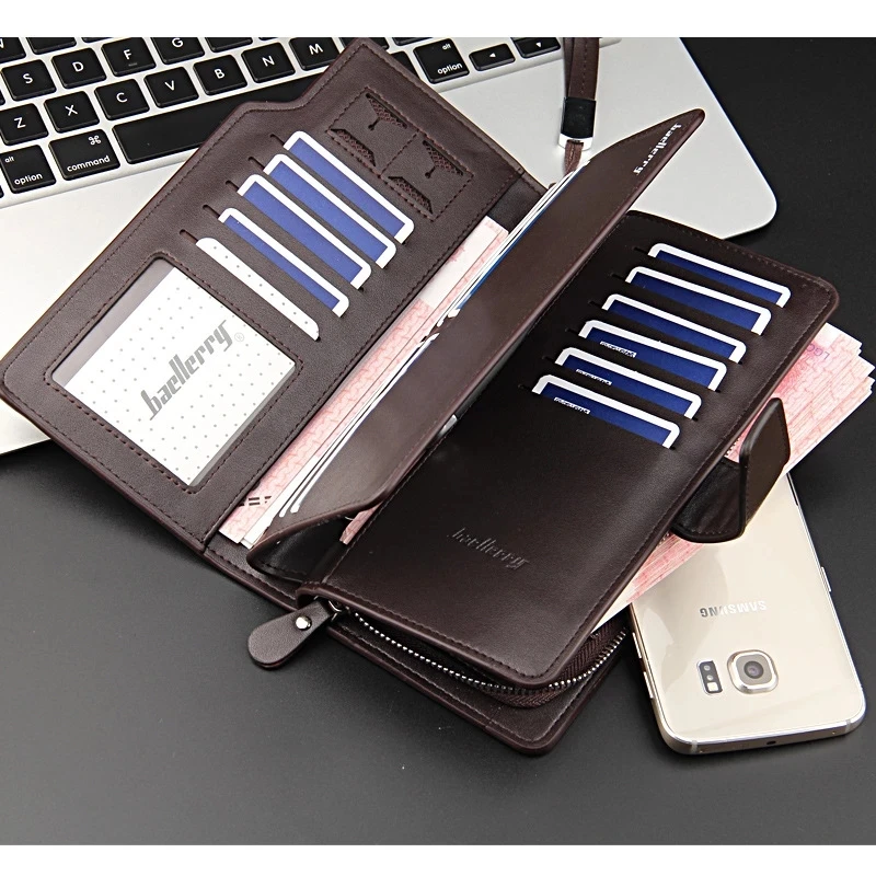 

Luxury brand men's wallet long high quality wallet zipper mobile phone bag large capacity fashion PU leather credit card holder