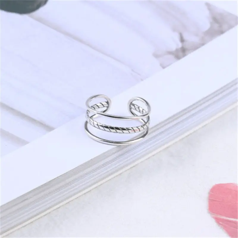 

A00661 Jazaz 925 Sterling Silver Retro Punk Vintage Three-layer Twist Rings for Women Minimalist Accessories Eye Catching