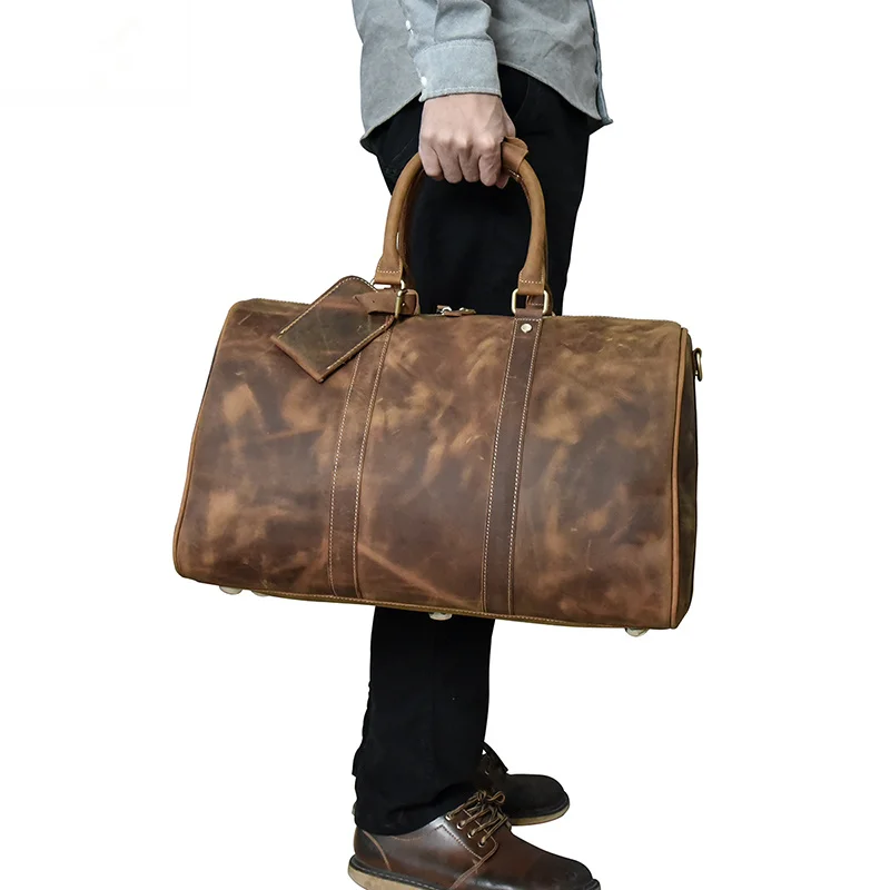 Men's vintage crazy horse leather travel bag 18