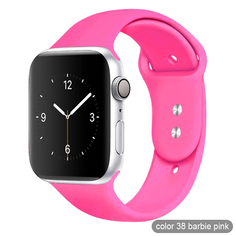 Цветной мягкий силиконовый спортивный ремешок для Apple Watch серии 1 2 3 4 5 38 мм 42 мм резиновый ремешок для часов 40 мм 44 мм iWatch 4/5 - Цвет ремешка: 38 Barbie Pink