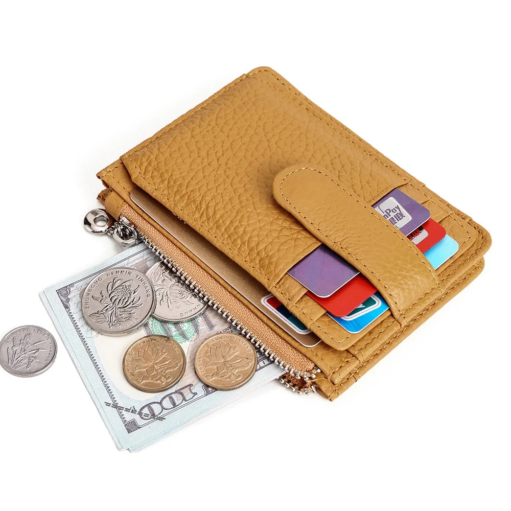 

Genuine Cow Leather Multi-Slots License Card Holder Zipper Coin Bag Exquisite Cash Pocket Credit Bankcard Slim Cowhide Wallet