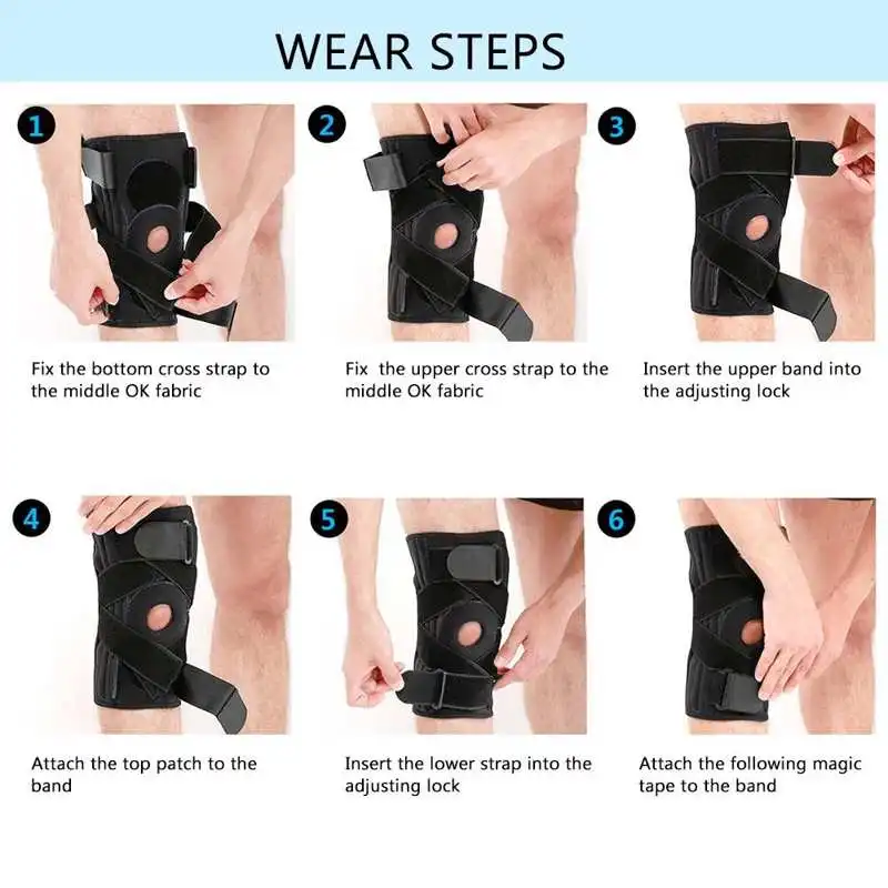 

1Pcs Knee Brace Polycentric Hinges Professional Sports Safety Knee Support Black Knee Pad Guard Protector Strap