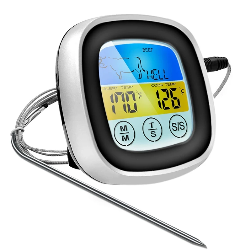 

Instant Read Meat Thermometer,Waterproof Digital Thermometer with Touchscreen Colour LED Display for Food Cooking