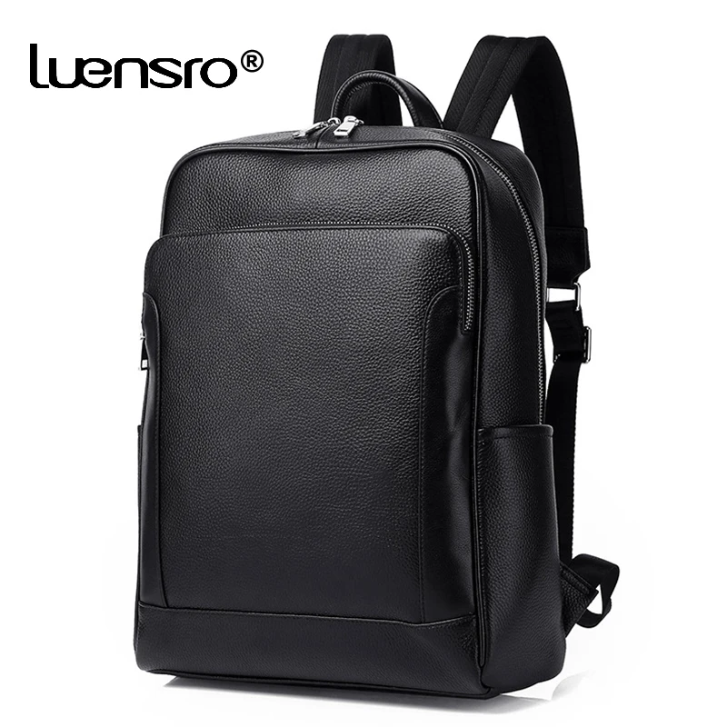 

New Simple Men Genuine Leather Backpack Male High Quality Waterproof Bagpack Laptop Travel Business Black Bag For Teenger Bags