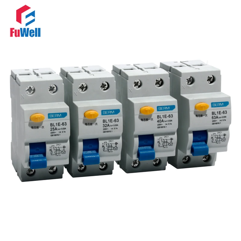Остаточный ток выключателя BL1E 63 1P + N полюсов RCCB защита от утечки 25/32/40/63A 230V автомат
