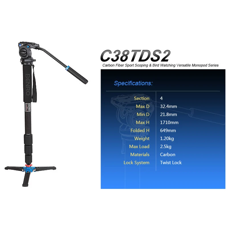 Головка штатива из углеродного волокна C38TDS2 S2 стандартная для наблюдения за