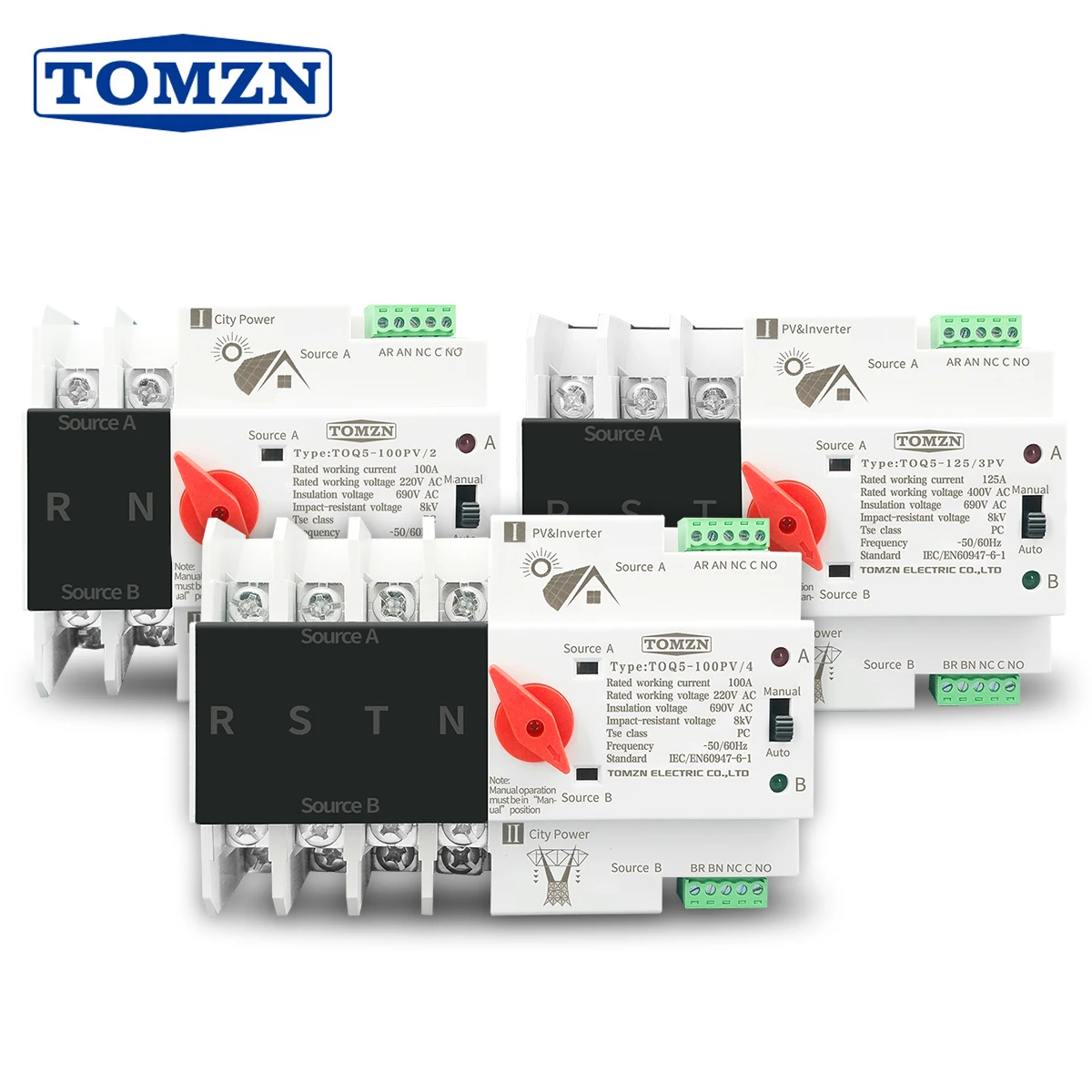 2P 3P 4P Din Rail ATS для PV и инвертора двойная мощность автоматический переключатель
