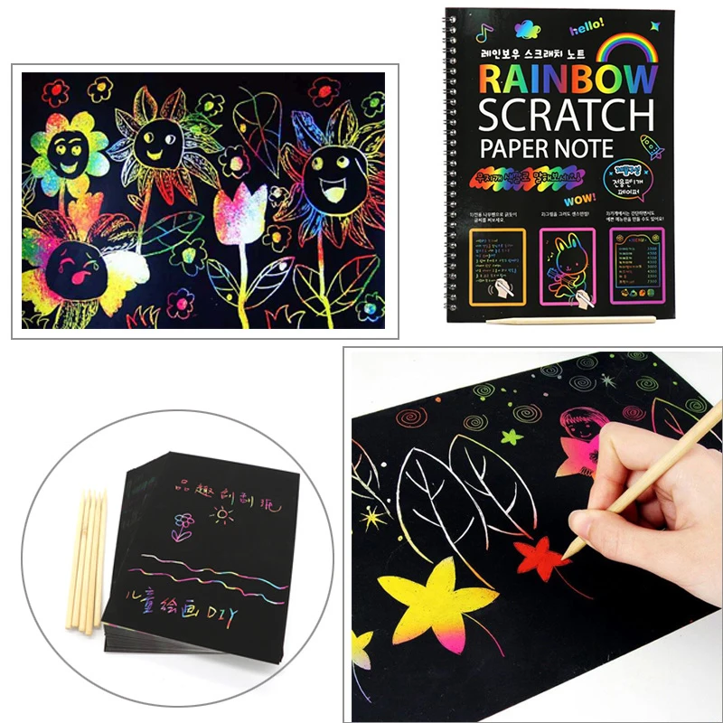 

Magic Scratch Art Doodle Drawing Board Notebook DIY Rainbow Color Drawing Toys For Children Kids Painting Educational Toys Gifts