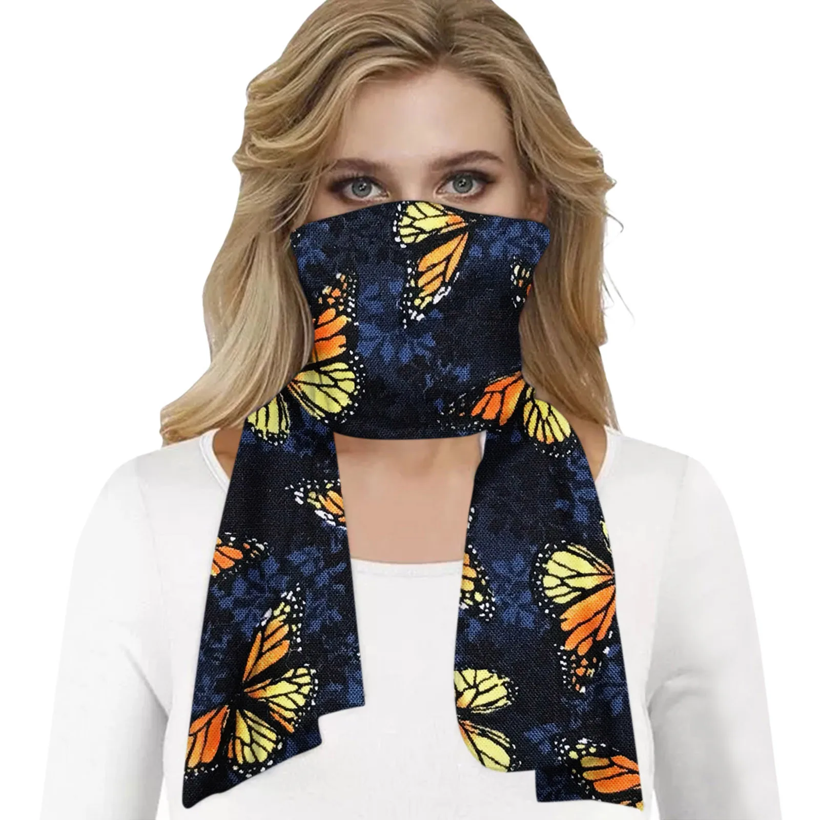 Шарф с принтом бабочки и листьев для женщин маска лица рта теплые шарфы
