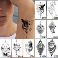 9pcslot waterproof temporary tattoo sticker owl lion wolf line geometric animal flash tatoo man arm body art fake tatto woman