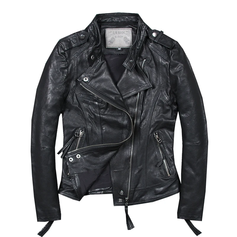 Женская короткая байкерская куртка из натуральной овечьей кожи весна-осень |