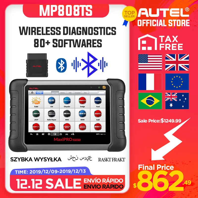 Autel MaxiPRO MP808TS OBDII Автомобильный диагностический инструмент OBD2 сканер OBD 2 код ридер как DS808 добавить TPMS Функции PK MS906